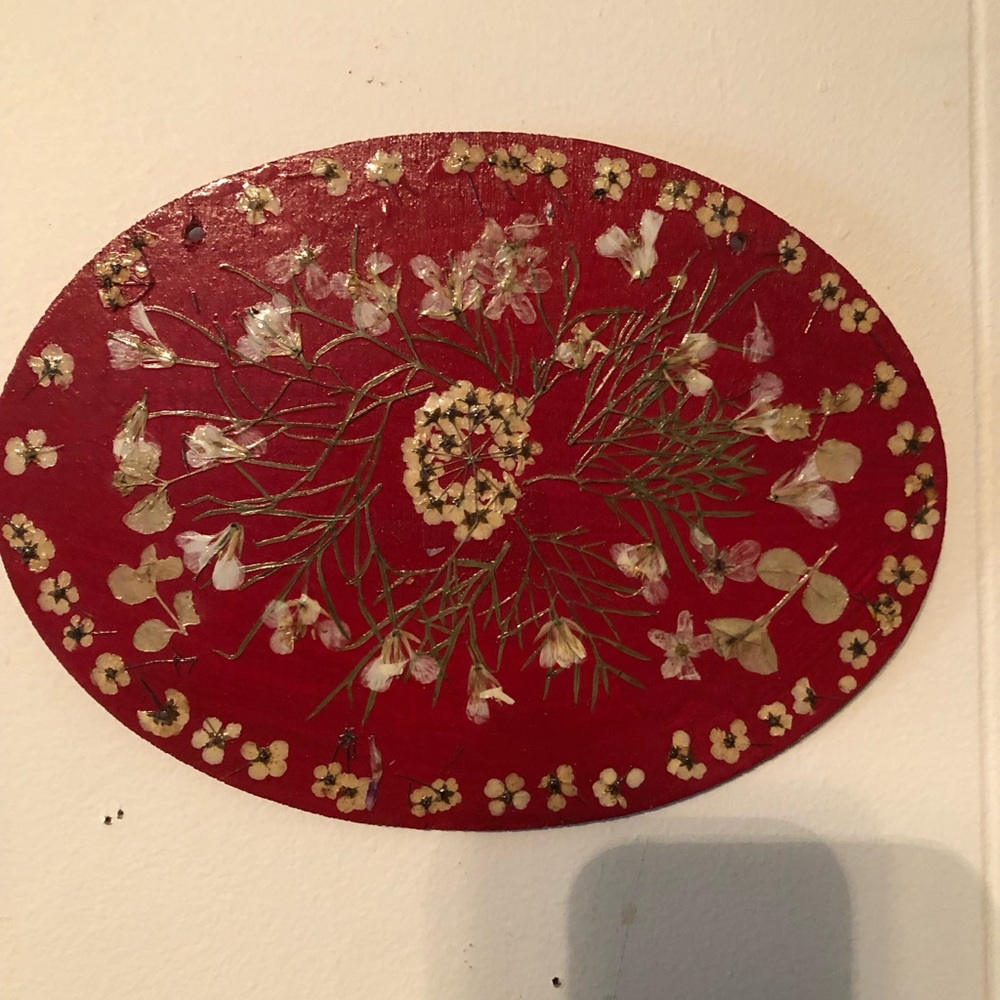 Pressed flower, art wooden wall plaque